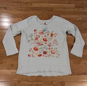 Johnny Was Brielle Floral Embroidered Sweatshirt Gray Medium